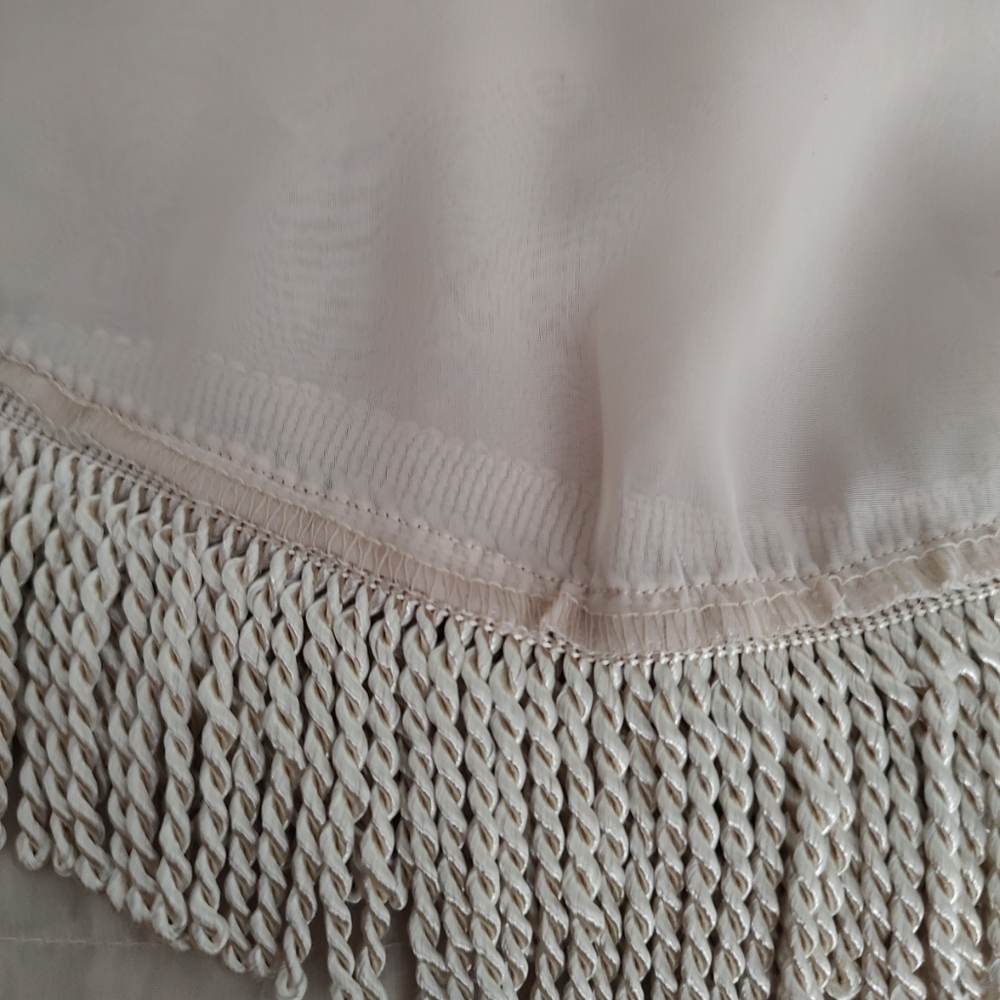 clean and well cared for sheer Valances w/corded fringe beige 17 x 54".  
